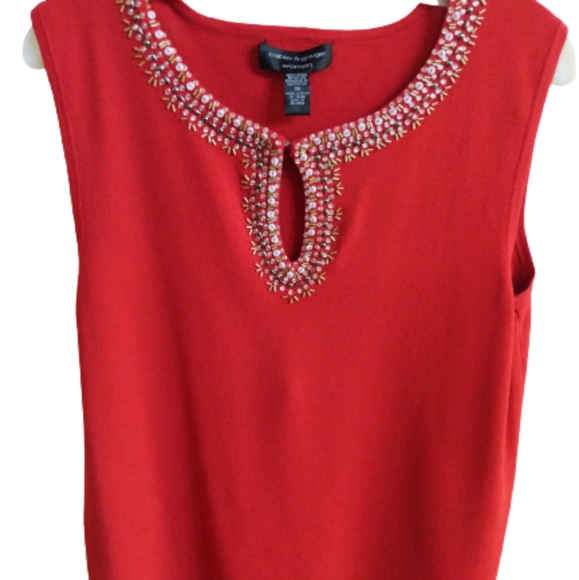 Cable & Gauge Top Red Beaded  Keyhole Sequin Trim Sleeveless Women size 1X - Picture 15 of 15